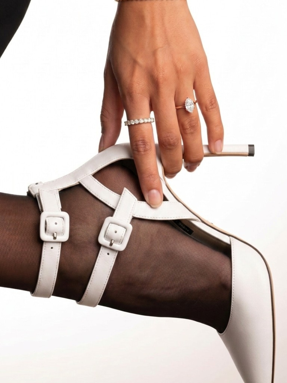 Nine West White Double-Buckle Strappy Stiletto Pump
